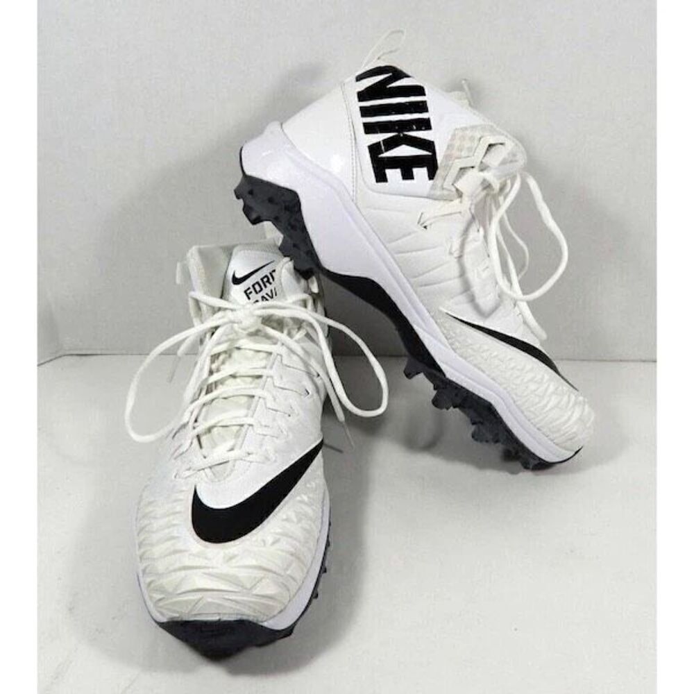 Nike Men's 14.5 Force Savage Rubber Football Cleats White Black Swoosh Athletic